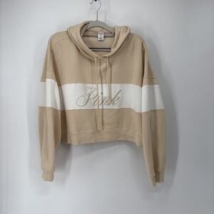 Victoria's Secret Pink Fleece Cropped Hoodie XXL Tan Spellout